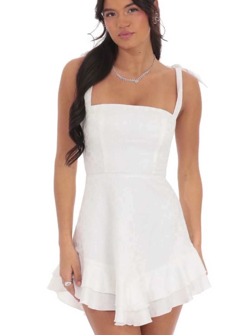 Lucy in the Sky White Square-Neck Ruffle Hem Mini Dress